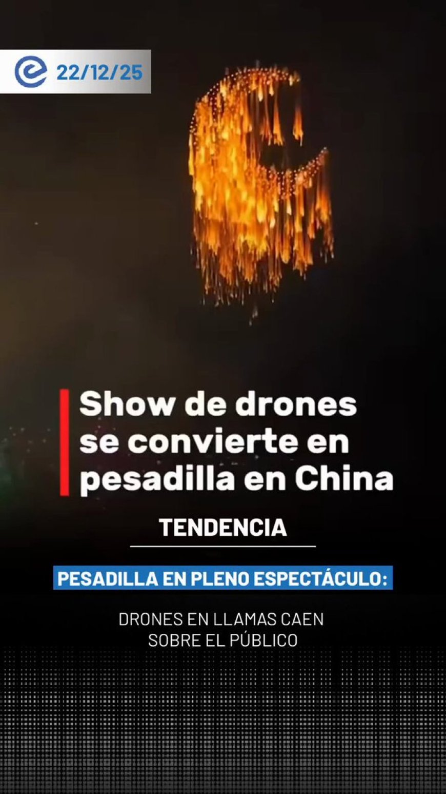 🔵 Un espectáculo de drones en Liuyang, China, terminó en emergencia cuando un fallo técnico provocó la caída de cientos de drones con pirotecnia sobre el público durante el Día Nacional.