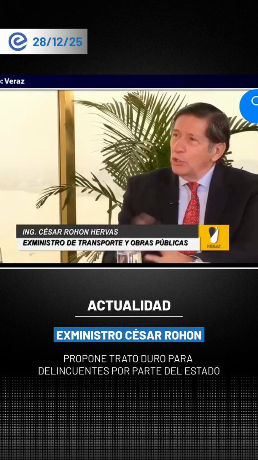 🔵 El exministro César Rohon sostuvo que el Estado debería aplicar a los delincuentes el mismo trato que ellos dan a sus víctimas, una medida que, según afirmó, aún no se implementa en Ecuador.