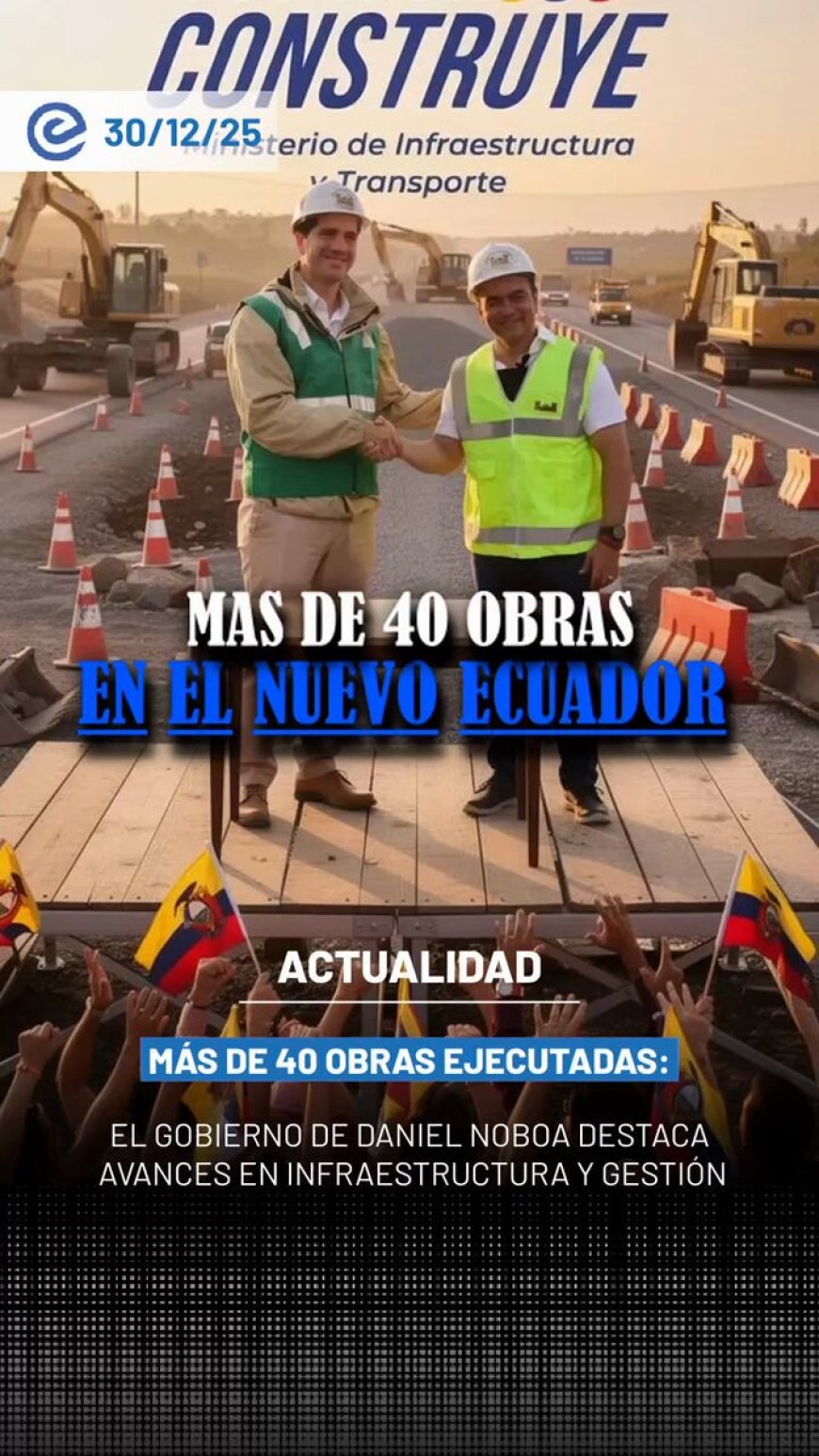 🔵 El Ministerio de Infraestructura y Transporte, liderado por Roberto Luque, cerró el año con más de 40 proyectos ejecutados y contratados a nivel nacional, enfocados en mejorar la conectividad y la movilidad del país.