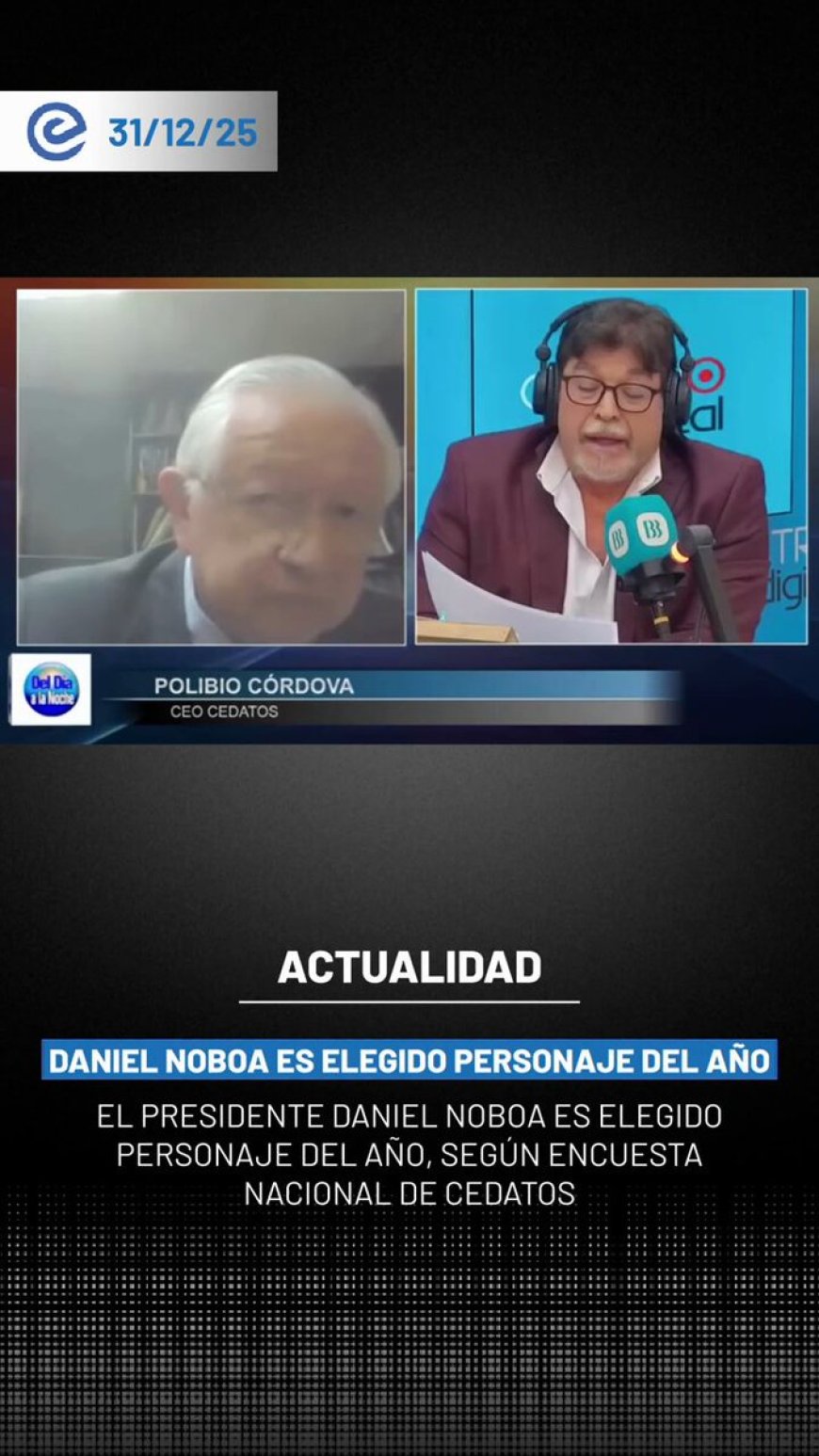 🔵 Daniel Noboa fue elegido como el personaje más destacado del año, según una encuesta nacional realizada por Cedatos, mientras la primera dama, Lavinia Valbonesi, recibió el reconocimiento como la figura más sobresaliente en el ámbito social.