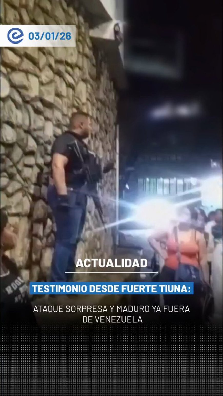 🔵 Un hombre que se identificó como Sargento Mayor de la FANB relató a vecinos de Fuerte Tiuna cómo se produjo un ataque no previsto dentro del complejo militar. El recinto alberga la residencia de Nicolás Maduro, quien, según Donald Trump, fue sacado de Venezuela junto a Cilia Flores.