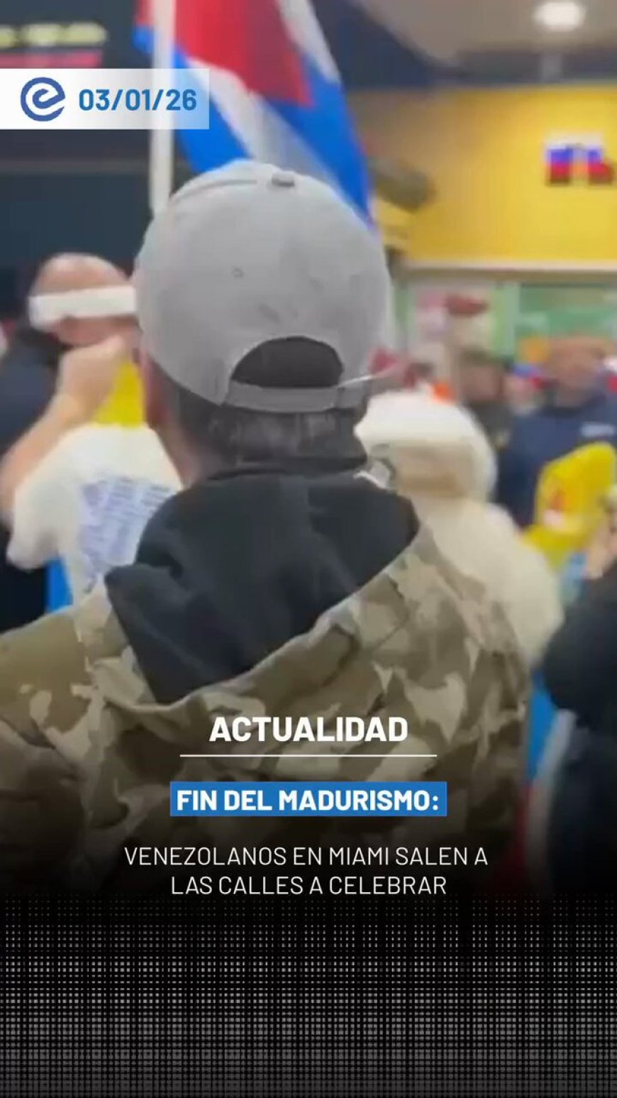 🔵 Venezolanos en Miami salieron a las calles para celebrar tras confirmarse la captura de Nicolás Maduro por parte de Estados Unidos. Las manifestaciones se registraron poco después de conocerse la noticia.