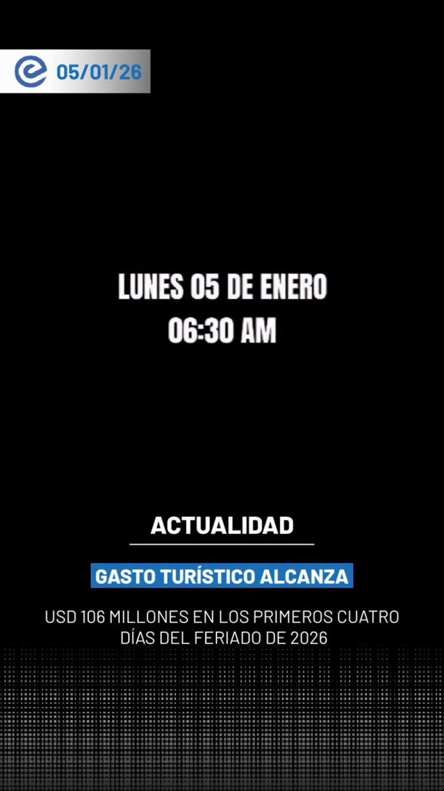 🔵 El gasto turístico alcanzó USD 106 millones en los primeros 4 días de 2026, frente a USD 84 millones en el mismo periodo de 2025, lo que representa un incremento del 21,84 %.