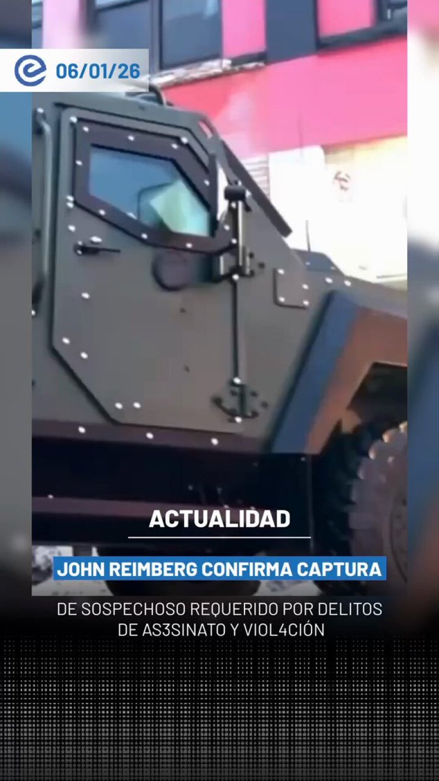 🔵 El ministro del Interior, John Reimberg, informó en su cuenta de X sobre la detención de Tomás Ernesto Espín Tapia, quien tenía una orden de captura vigente por asesinato y violación en Ecuador.