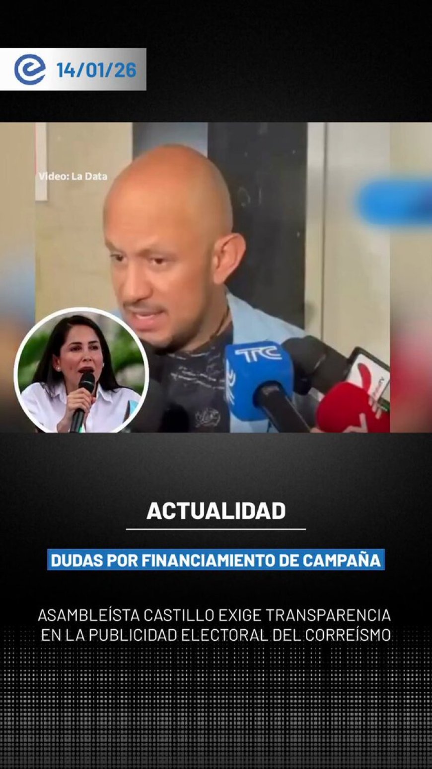 🔵 El asambleísta Andrés Castillo (ADN) cuestionó al correísmo por el amplio despliegue de propaganda durante la campaña de Luisa González y pidió aclarar el origen de los recursos utilizados.