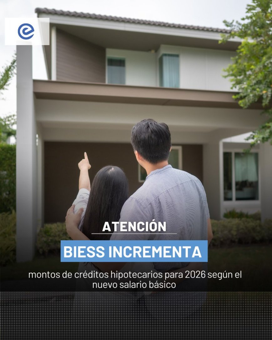 🔵 El BIESS anunció el incremento de los montos máximos de los créditos hipotecarios para 2026, en función del nuevo Salario Básico Unificado. La medida busca ampliar el acceso a vivienda para afiliados y jubilados del IESS, como parte de la política habitacional impulsada por el Gobierno.