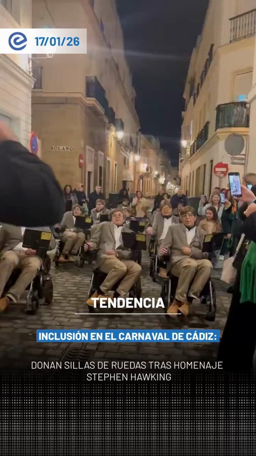 🔵 Se viralizó en redes un video de una caravana en Cádiz, España, donde los participantes iban caracterizados como Stephen Hawking durante el Carnaval.