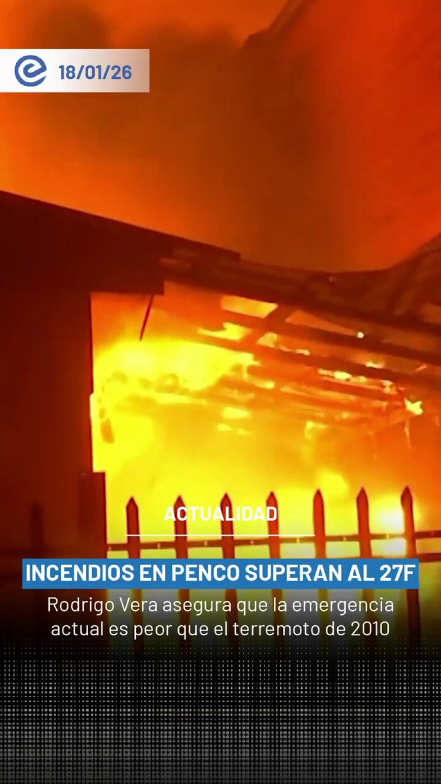 🔵 Mientras el sur de Chile enfrenta incendios devastadores, el alcalde de Penco, Rodrigo Vera, pidió ayuda urgente al Gobierno, asegurando que la situación es peor que el terremoto del 27F, sin una respuesta clara desde La Moneda.